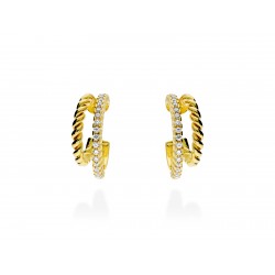 Pendientes de plata aro doble gallonado y circonitas 90994PD