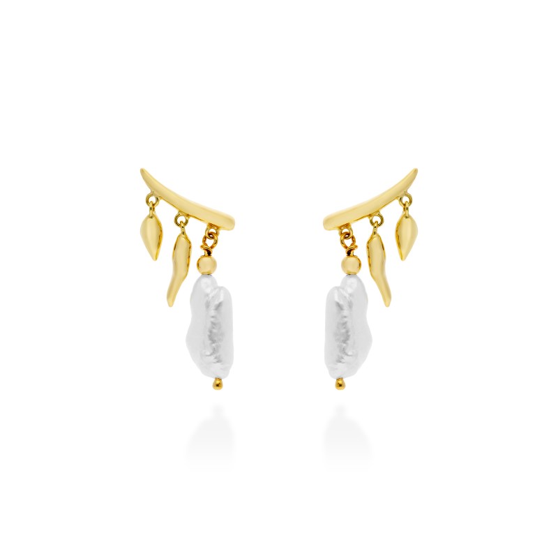 Pendientes de plata con perla trepadores 91241PD