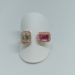 Anillo oro rosa, Diamantes y zafiro rosa 0,28ct