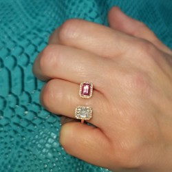 Anillo oro rosa, Diamantes y zafiro rosa 0,28ct